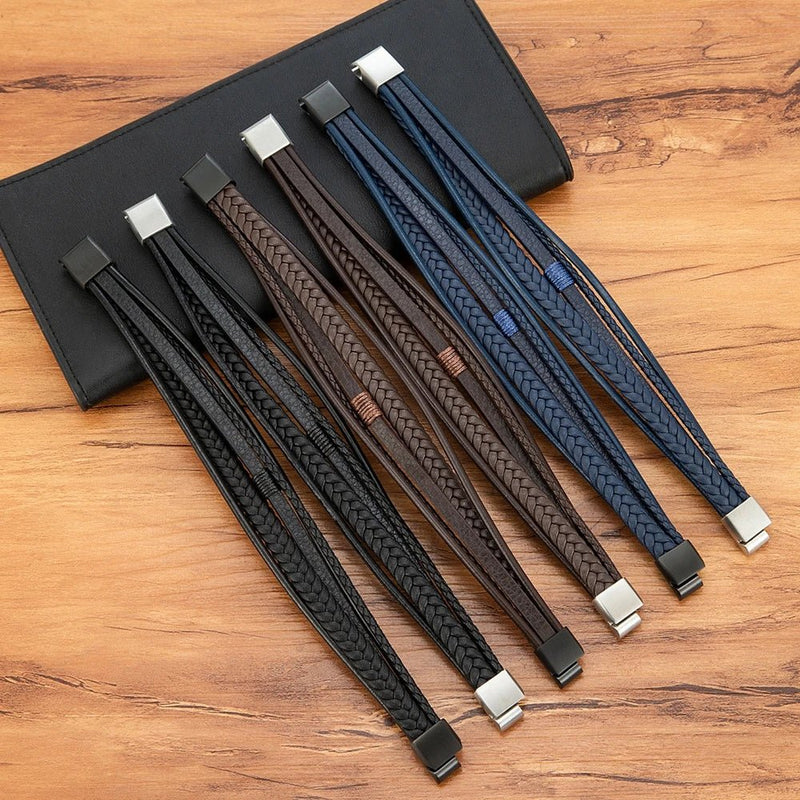 Pulseira Masculina Dupla em Couro